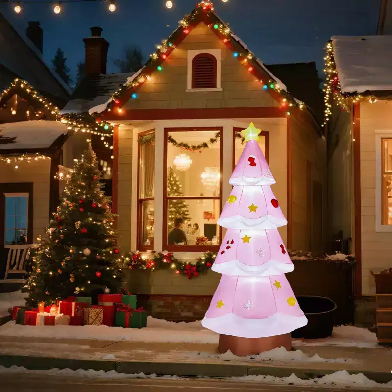 7.2FT Christmas Inflatable Decoration, Inflatable Pink Christmas Tree Blow Up Yard Decorations for Holiday Party Front Yard Lawn Garden Decor