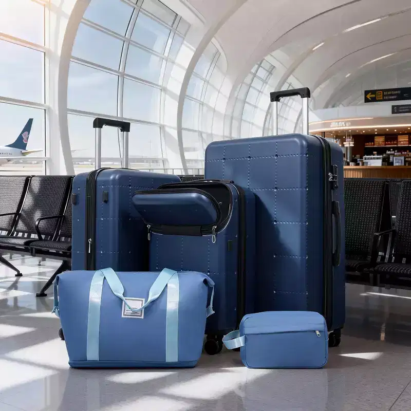 GDFStudio Tryni Modern 5 Piece Luggage Set with Double Spinner Wheels, TSA Lock and USB Port