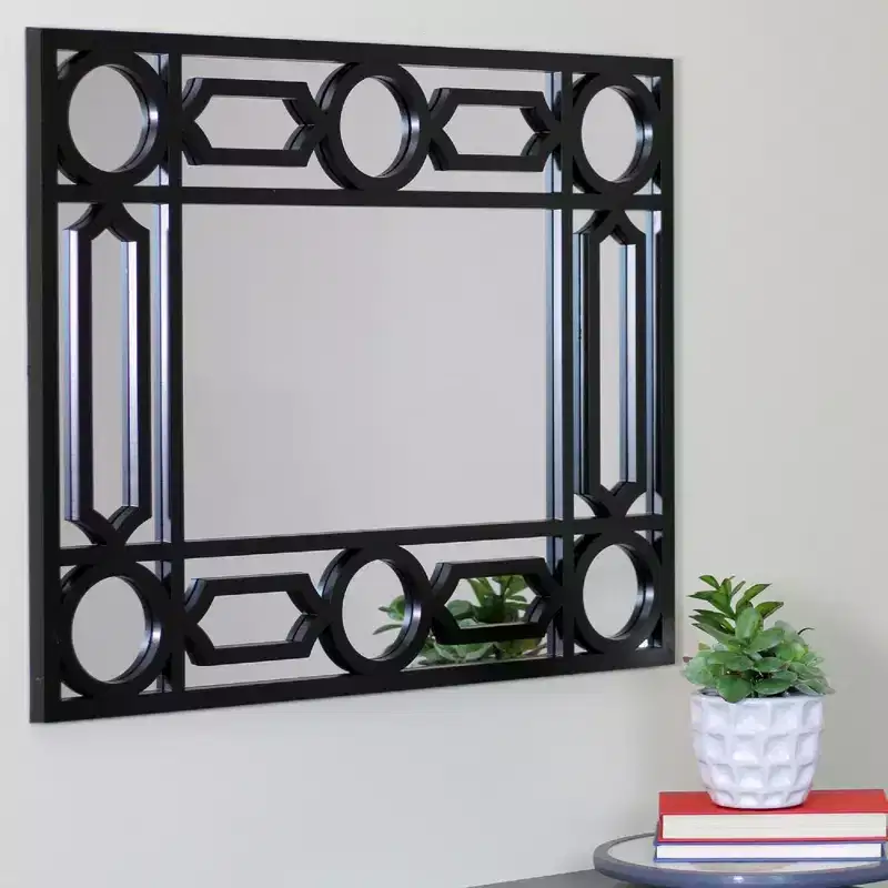 Black Framed Geometric Style Rectangular Wall Mirror, 29.5"