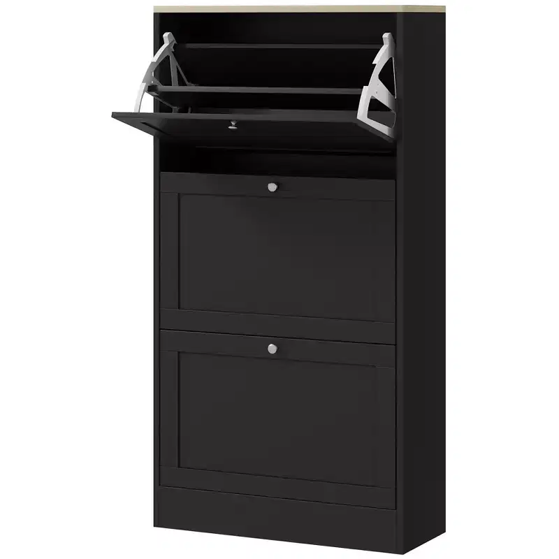 Modern Shoe Storage Cabinet with 3 Flip Drawers and Adjustable Shelves for 18 Pairs of Shoes