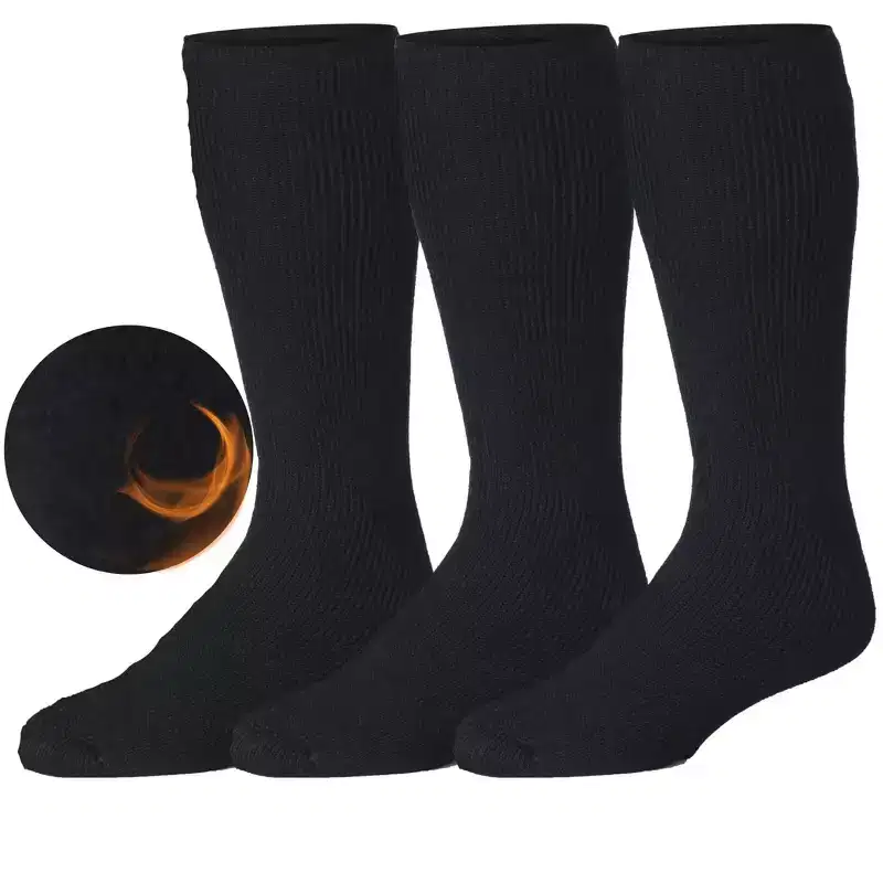 JAMES FIALLO Mens 3 Pairs Cold Resistant Super Midnight Black Serenity Thermal Boot Socks