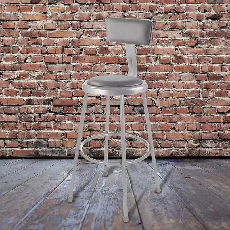 2-Pack 30" Padded Bar Stool with Backrest &ndash; Gray Vinyl, Steel Frame, 300 lbs Capacity
