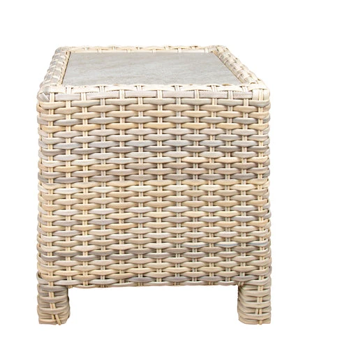 Outdoor Wicker Lamp Table with Aluminum Frame in Province White