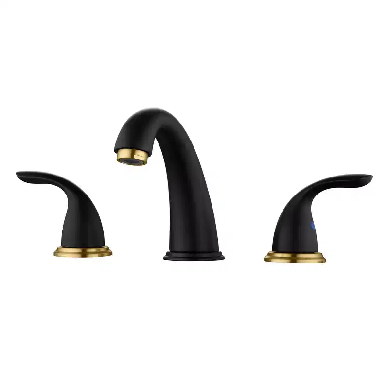 Sumerain 8 Inch Widespread Bathroom Sink Faucet, SUS 304 Faucet with Two Handle, Black and Gold