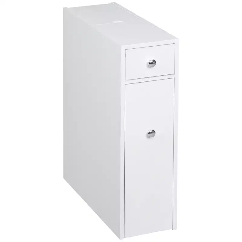 HOMCOM Bathroom Floor Organizer Free Standing Space Saving Narrow Storage Cabinet Bath Toilet Paper Holder with Drawers