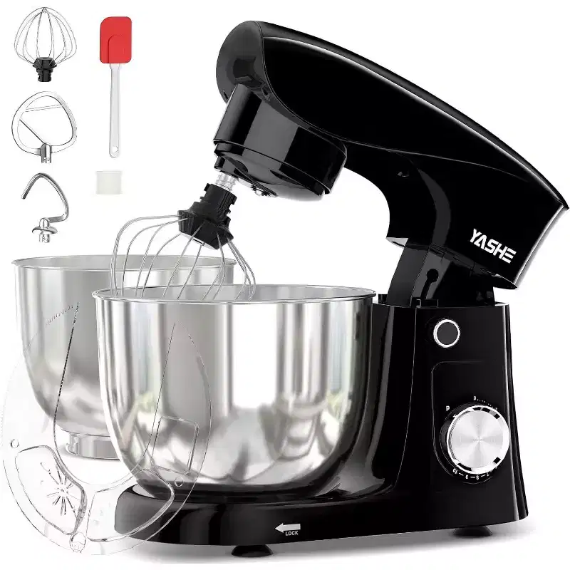 YASHE Stand Mixer, 4.5+5L Dual Bowl Tilt-Head Food Mixer with 10+P Speeds, Dough Hook, Beater & Whisk, Dishwasher-Safe for Baking
