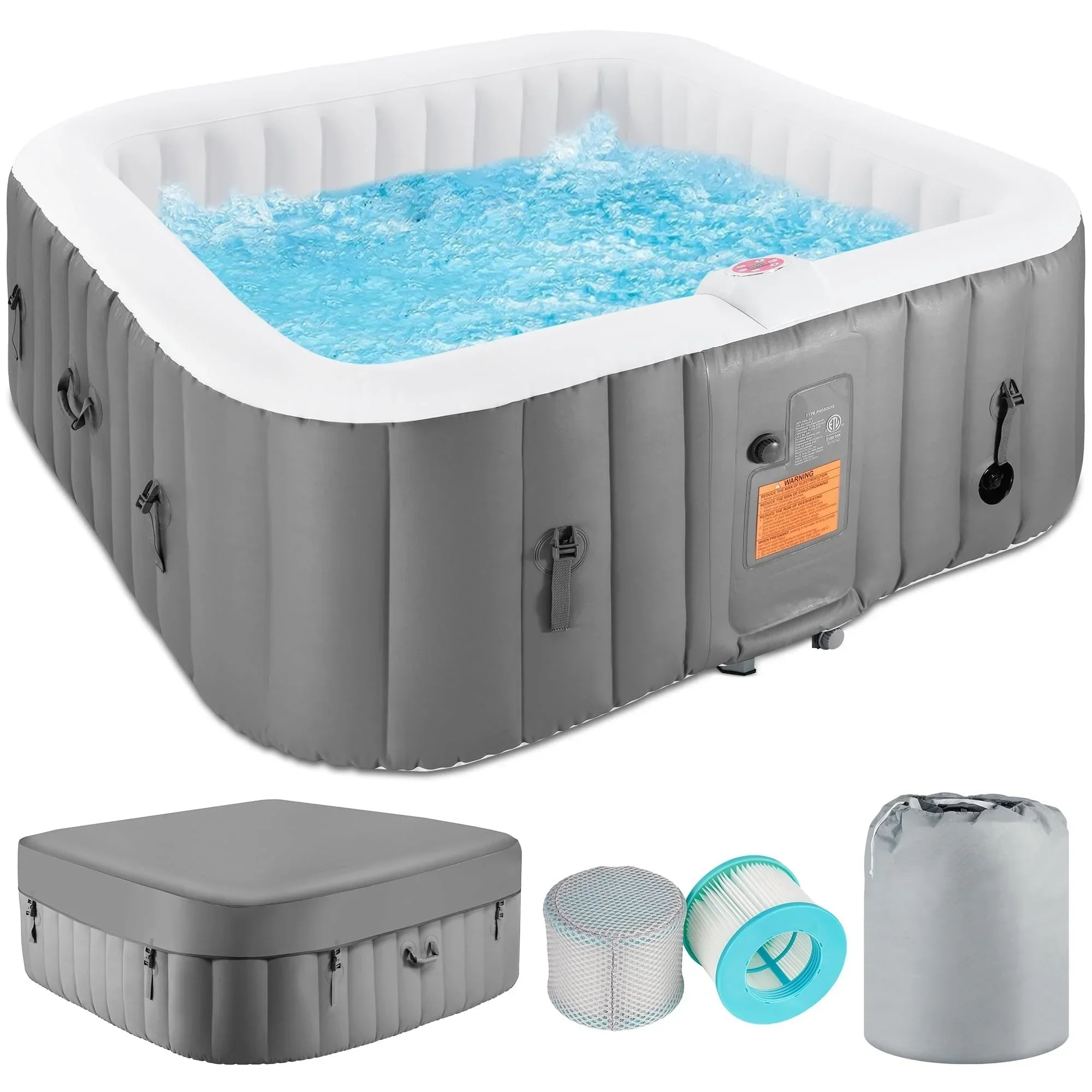 4-6 Person Outdoor Inflatable Hot Tub Spa with Control Panel & 130 Jets, Insulated Tub Cover & Floor Protector - 75&iexcl;&plusmn;W