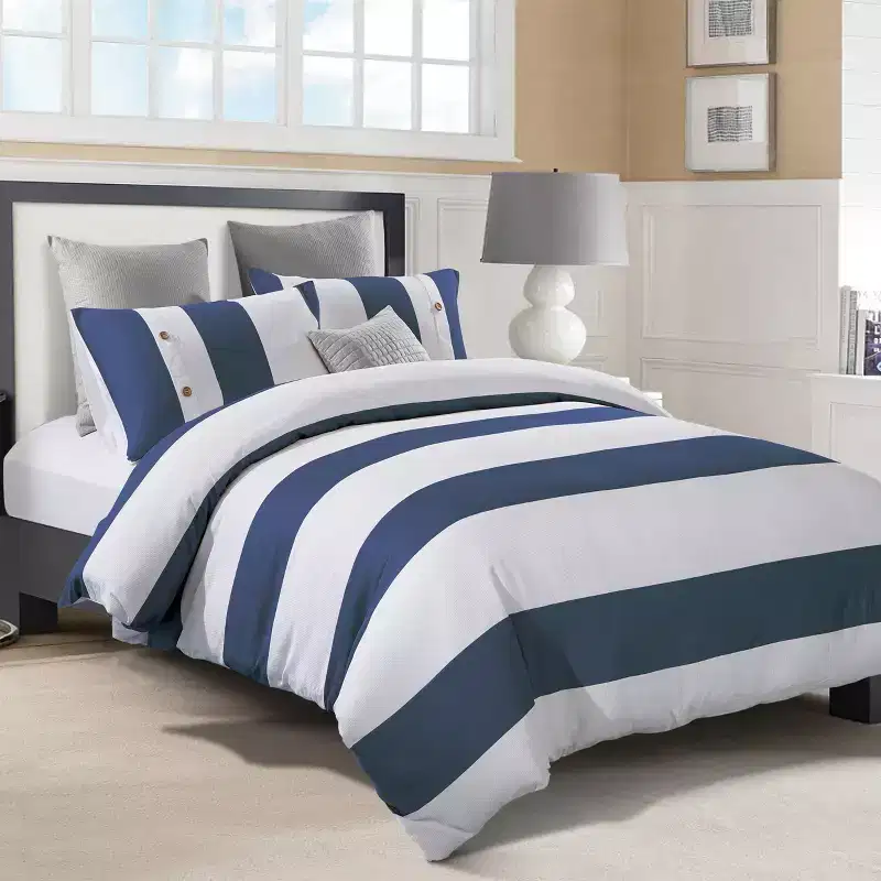 Casual Embroidered Geometric Cotton Duvet Cover and Pillow Sham Set - Blue Nile Mills