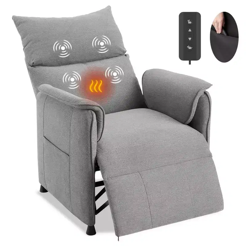 Sofa chair, massage recliner, adjustable single recliner sofa, suitable for home theater, living room/office (fabric, gray)