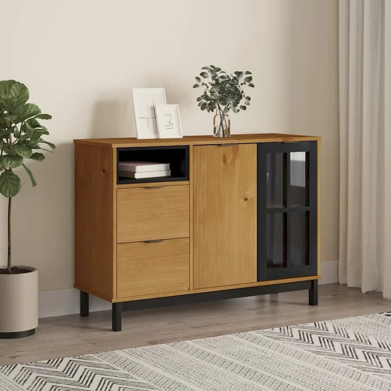 Sideboard with Glass Door 43.3x15.7x31.5 Solid Wood Pine