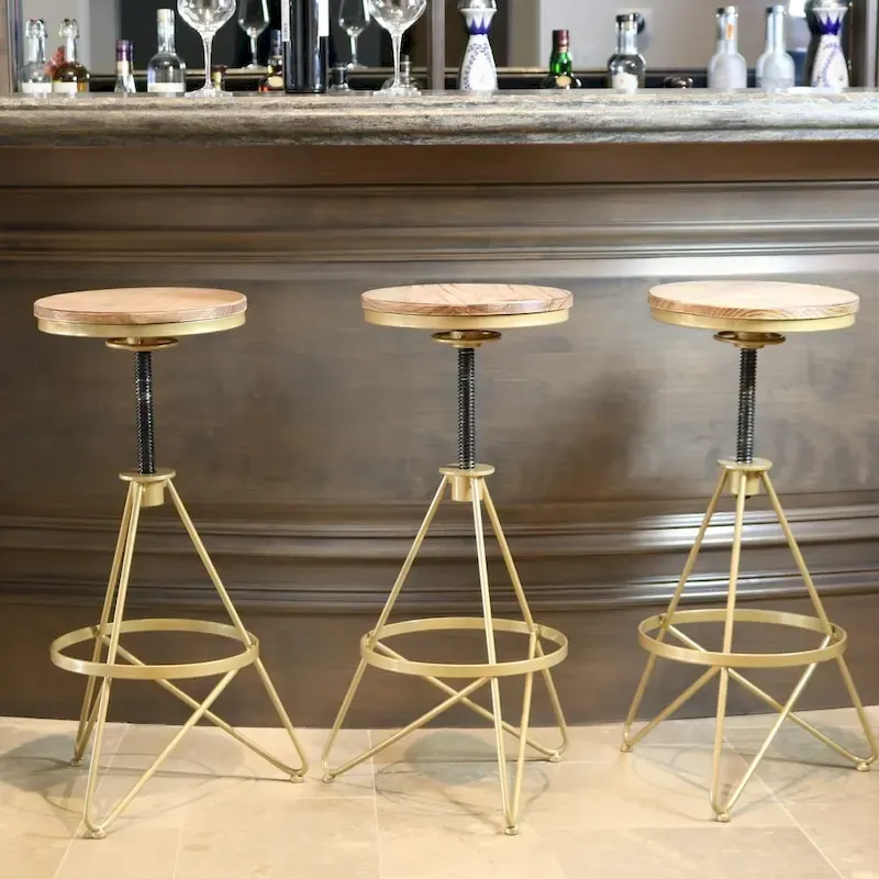 Weathered Wood & Gold Adjustable Bar Stool &ndash; Single