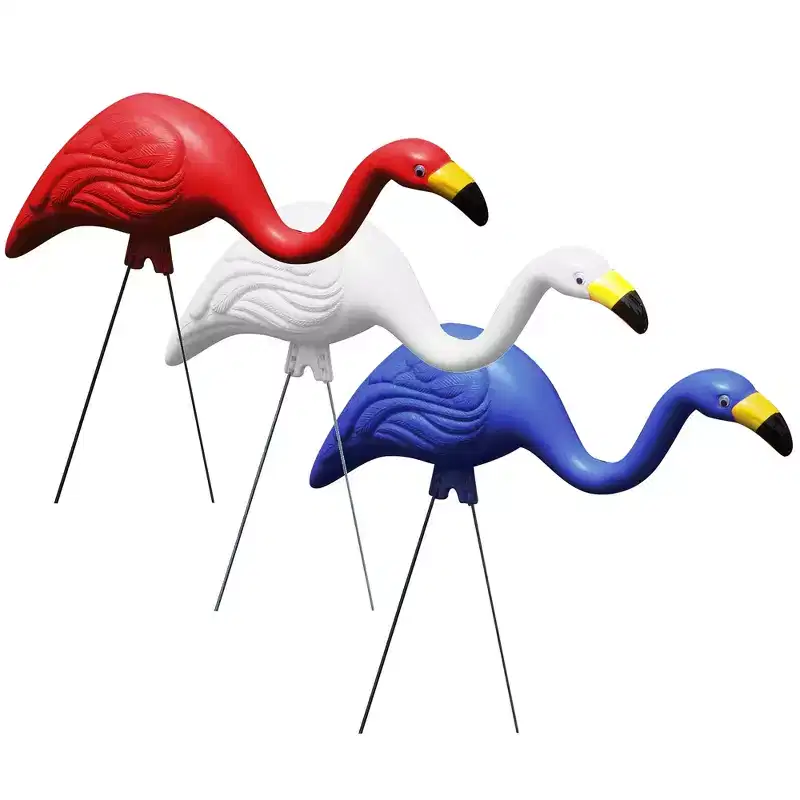Bloem 3 Pack Flamingo Merica Red White Blue Large 13 x 11 Yard Lawn Ornament Decorations with Stainless Steel Legs