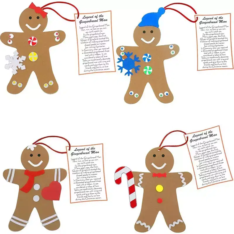 4Es Novelty 12 Pack Foam Gingerbread Man Ornament Craft Kit  DIY Christmas Tree Decorations for Kids