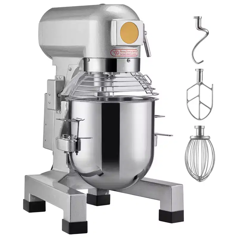 VEVOR Commercial Food Mixer, 14L Stand Mixer with 3 Adjustable Speeds, 550W Dough Mixer with Stainless Steel Bowl and 3 Mixing Attachments, Silver