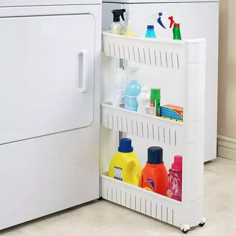 Modern Home Narrow Sliding Storage Organizer Rack - White