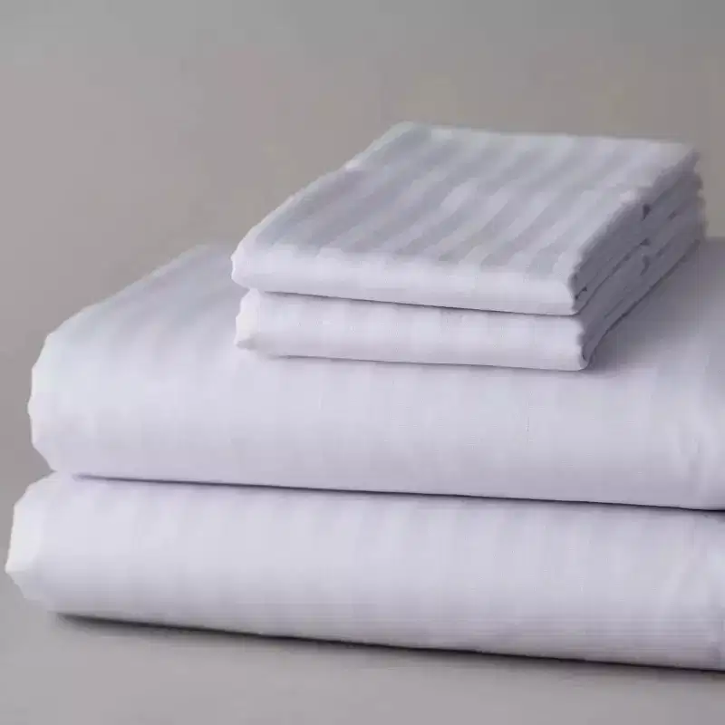T-250 White Blended 10 MM Satin Stripe Bed Sheets By Rifz Textiles