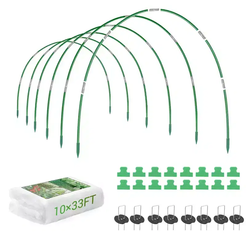 Garden Netting Kit with Hoops 10x33ft 80 Mesh Insect Net + Fiberglass Hoops + Clips Stakes Assembled Plant Protection Tunnel for Raised Beds Balcony