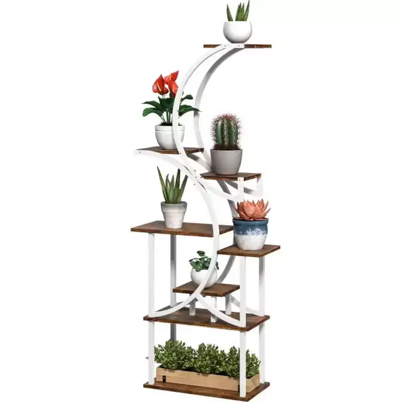 NAYSAYE Home Decor Plant Stand Tall Multi Tier S Shaped Plant Shelf Organizer for Living Room, Carbon Black,White, 24.4*10.2*61.8