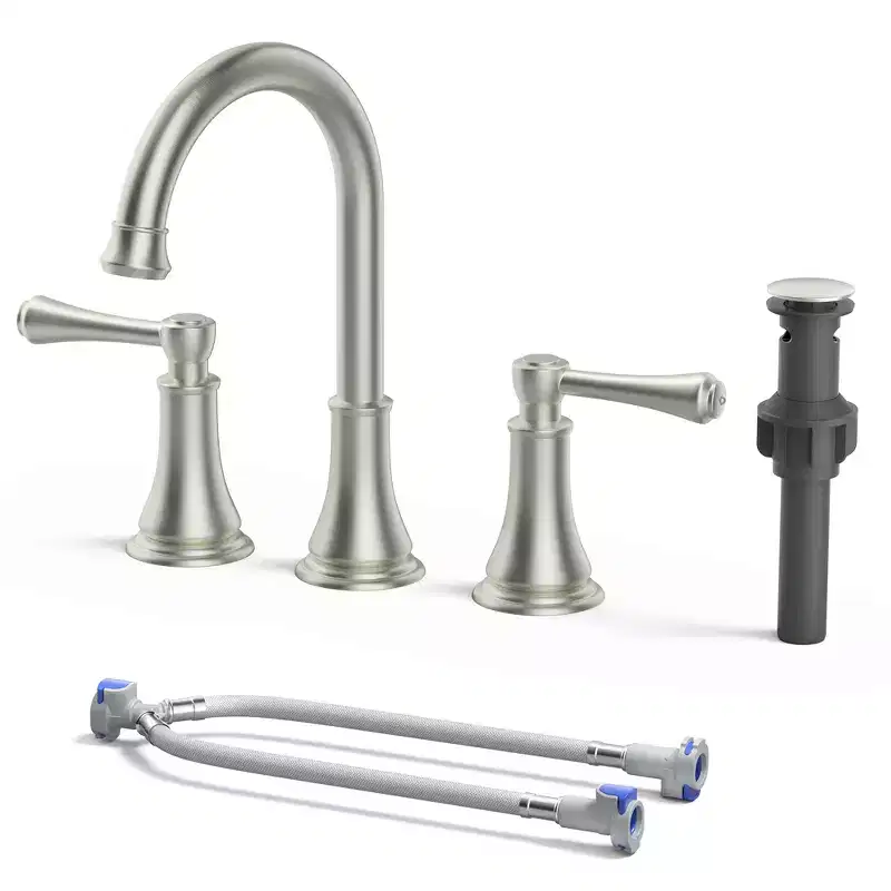 8 Inch Widespread Bathroom Faucet Brushed Nickel 3-Hole Vanity Sink with Pop-Up Drain Ceramic Disc Valve Water-Saving 1.2 GPM Brass Body