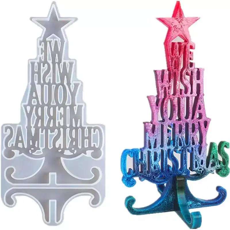 JDICTION Christmas Tree Resin Mold - We Wish You A Merry Christmas Silicone Epoxy Mould for Xmas Gifts & Home Decoration