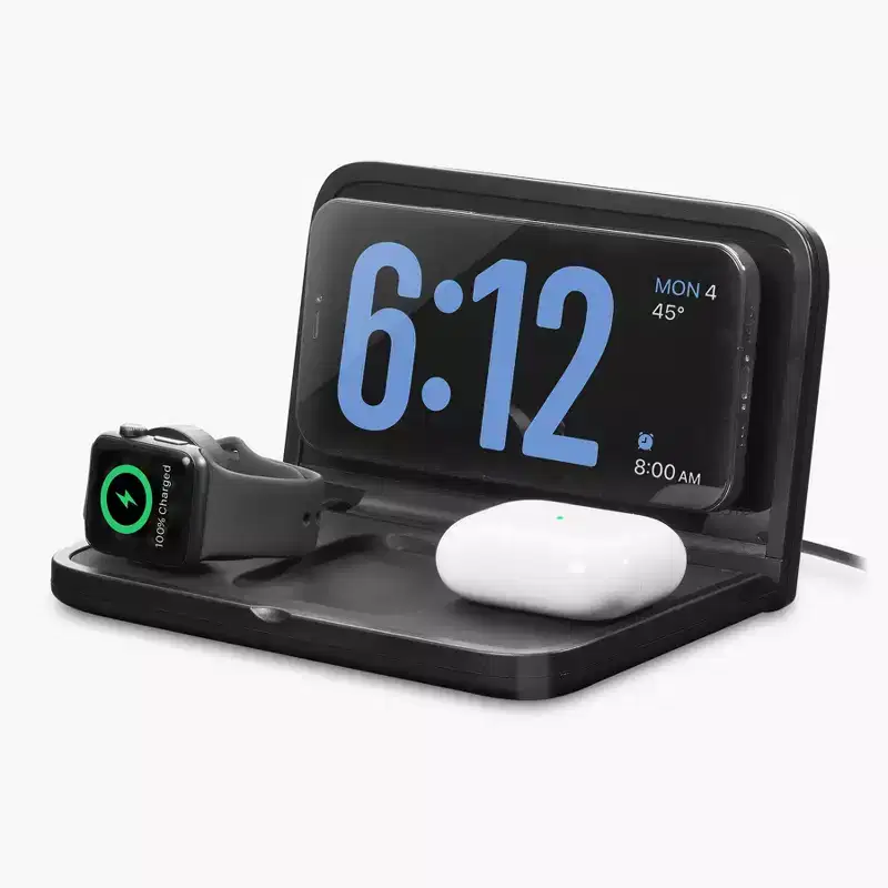 iHome Travel Alarm Clock with Wireless Charging Station for iPhone, AirPods, and Apple Watch (iWW7)