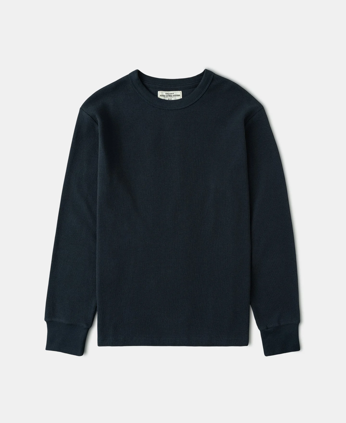 Cotton Blend Waffle Long Sleeve T-Shirt - Navy