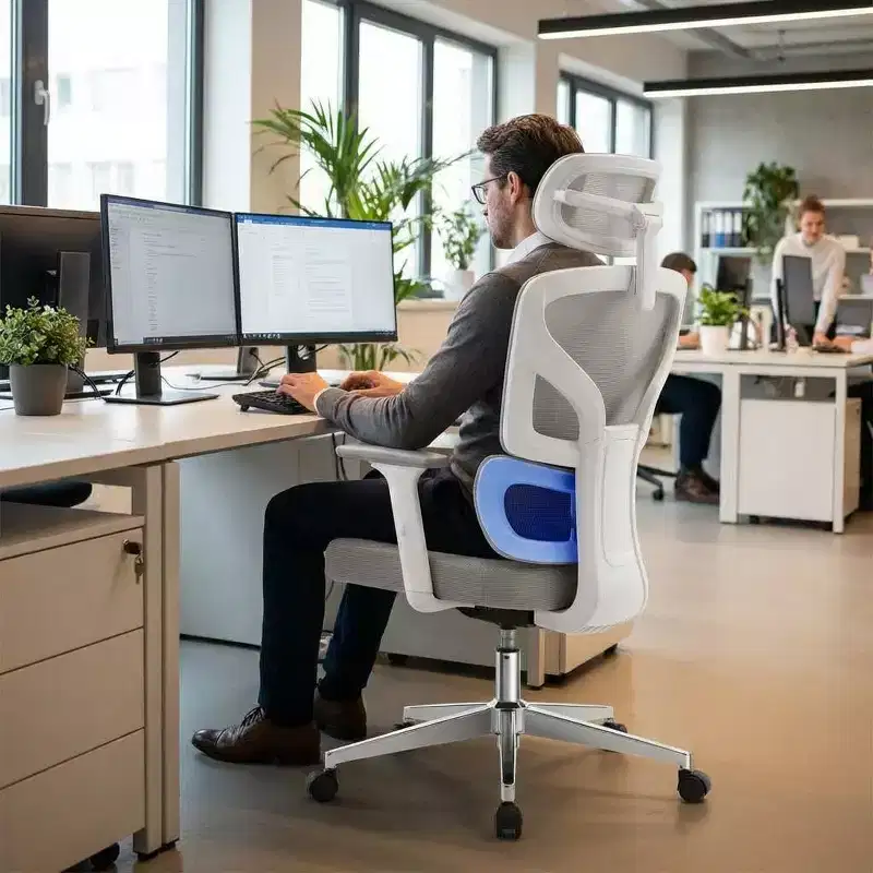 Ergonomic Office Chair w/ Adjustable Lumbar Support, High-Back Desk Gaming Chair w/ 3D Armrests, Headrest & Rolling Swivel, Comfortable Mesh Chair