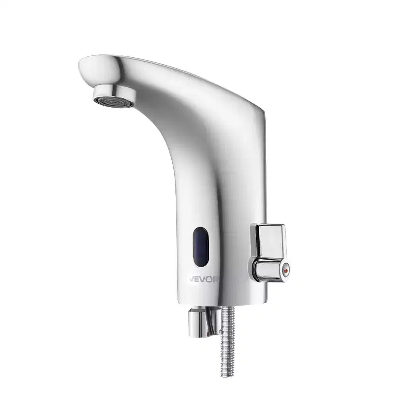 VEVOR Touchless Bathroom Sink Faucet, Automatic Motion Sensor Restroom Toilet Faucet, HandsFree Adjustable Cold Hot Single Handle Water Mixer,Silver