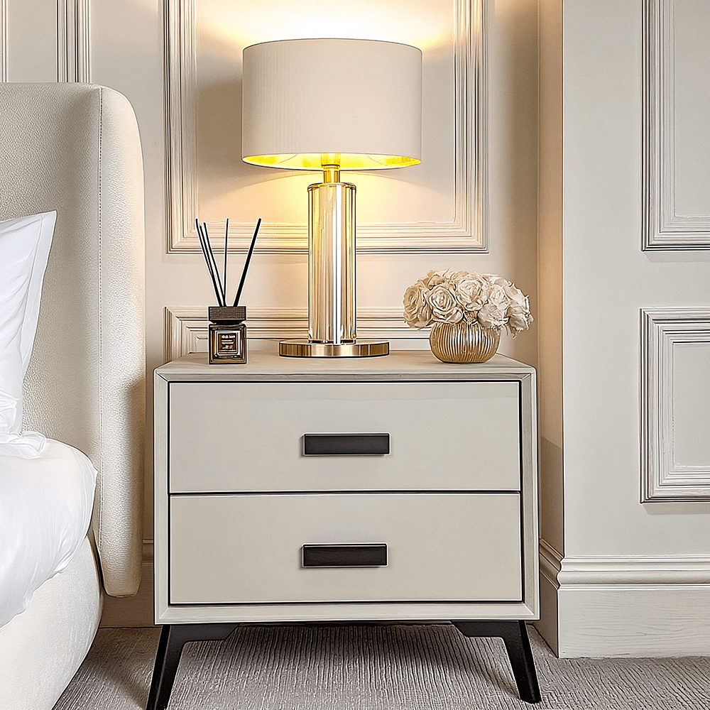 Stone & Black 2 Drawer Bedside Table