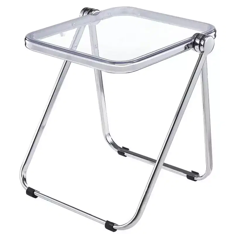 LeisureMod Lawrence Modern Folding Square End Table - Space-Saving Transparent Black