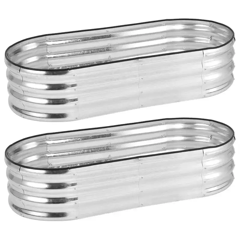 GustoWave 2 Pcs 4.5x2x1ft Oval Raised Garden Bed, Galvanized Raised Beds,Open-Ended Base Metal Raised Planter Beds,Planter Raised Boxes, Rubber Edge