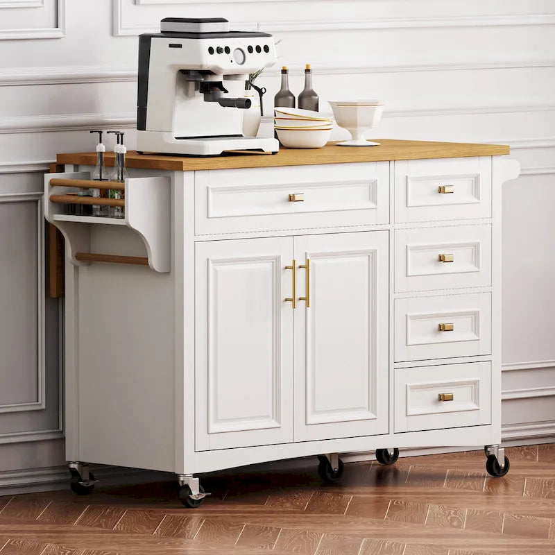 White Drop Leaf Kitchen Island Cart for 1&ndash;2 Person, No Stool