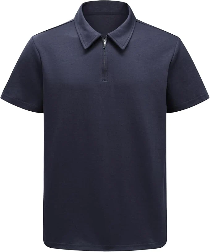 Men's Short Sleeve Polo Shirt with Zip Collar