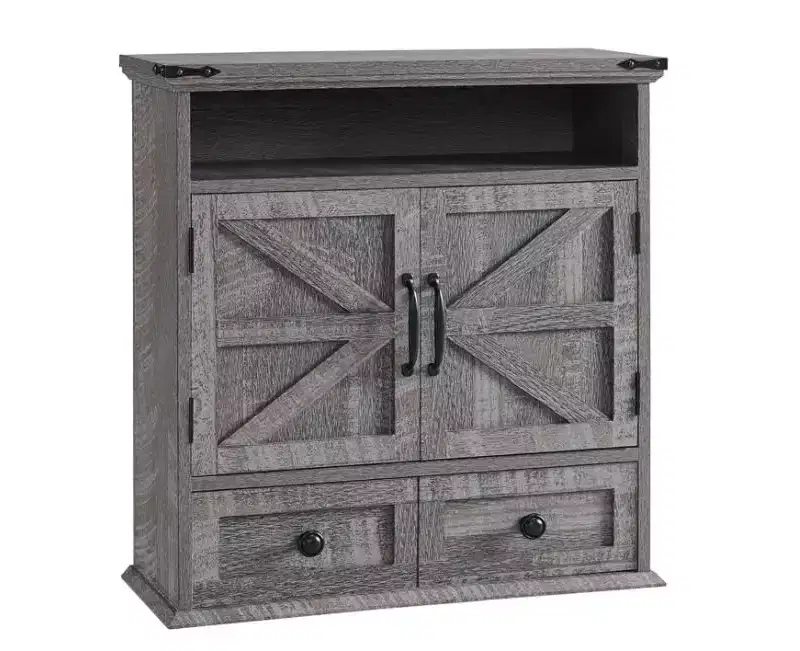 Farmhouse 24 Bathroom Wall Cabinet with Drawer, Double Barn Doors, Adjustable Shelf, White Medicine Cabinet Storage for Bathroom Kitchen Living Room