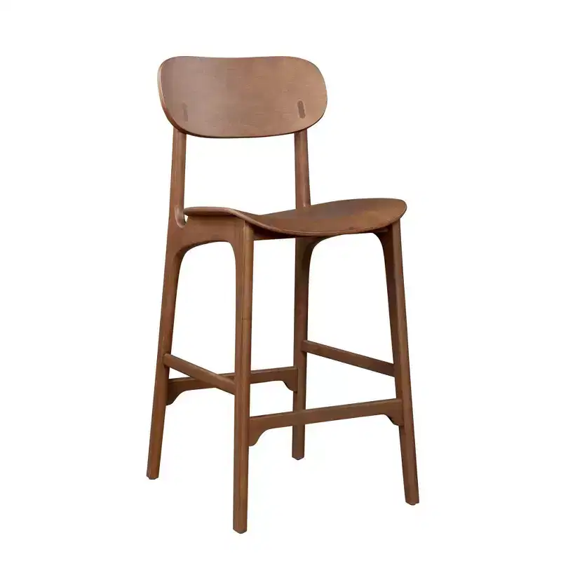 Wood Bar Stool, Square Seat, Mid Back, 30" Seat Height, 400 lb Capacity