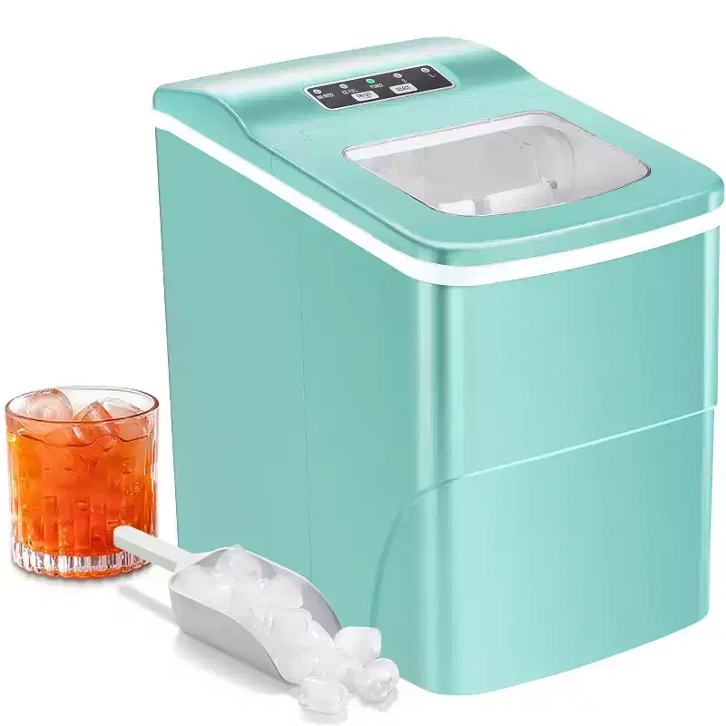 Countertop Ice Maker with Self-Cleaning, producing 26.5 lbs of ice per day, makes 9 cubes in just 6 minutes, two sizes of bullet ice, Green