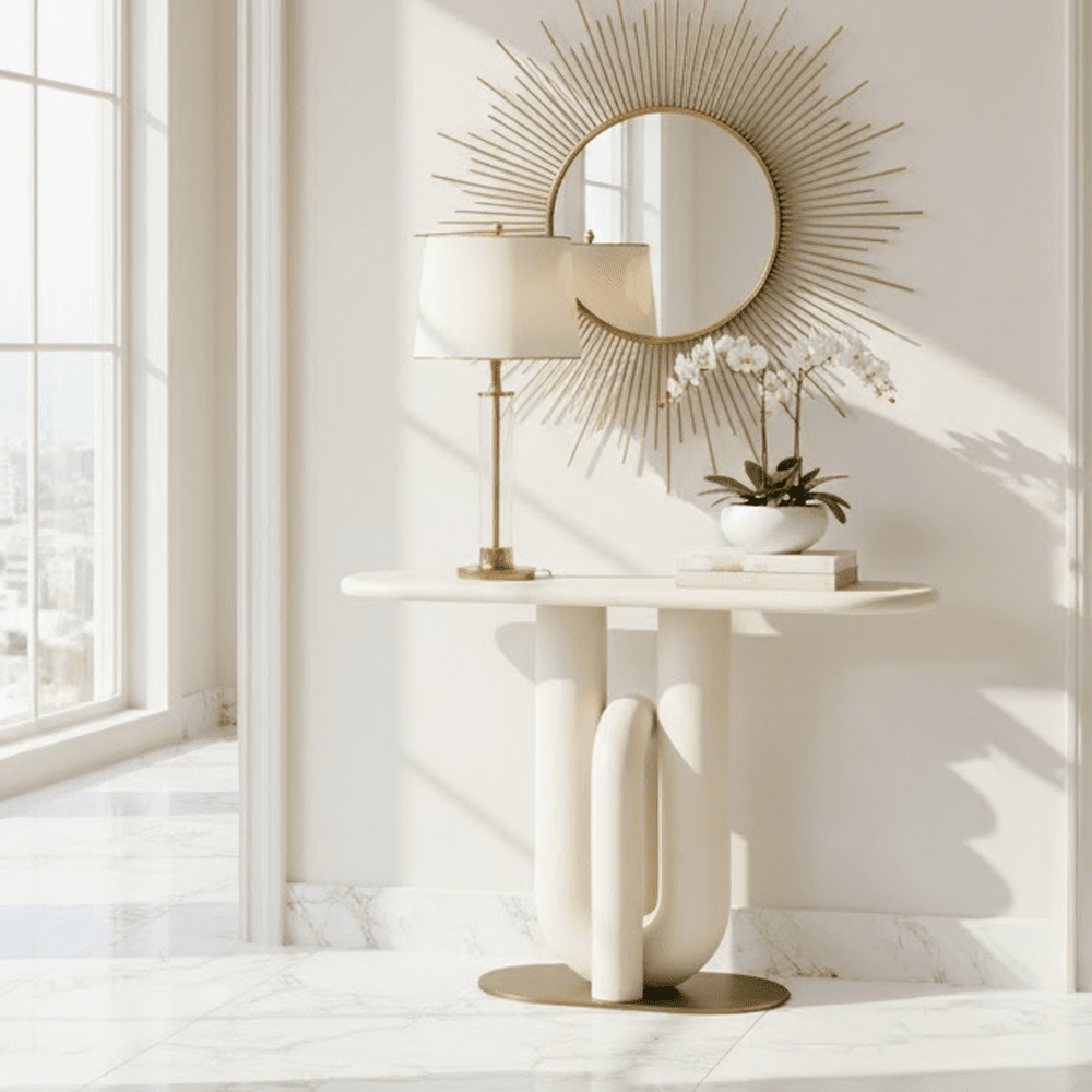 Cream & Gold Sculptural Console Table