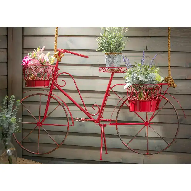 Evergreen Red Metal Bicycle Planter