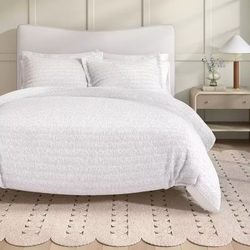 Isla Jade Waffle Weave Textured Duvet Cover and Sham Set White