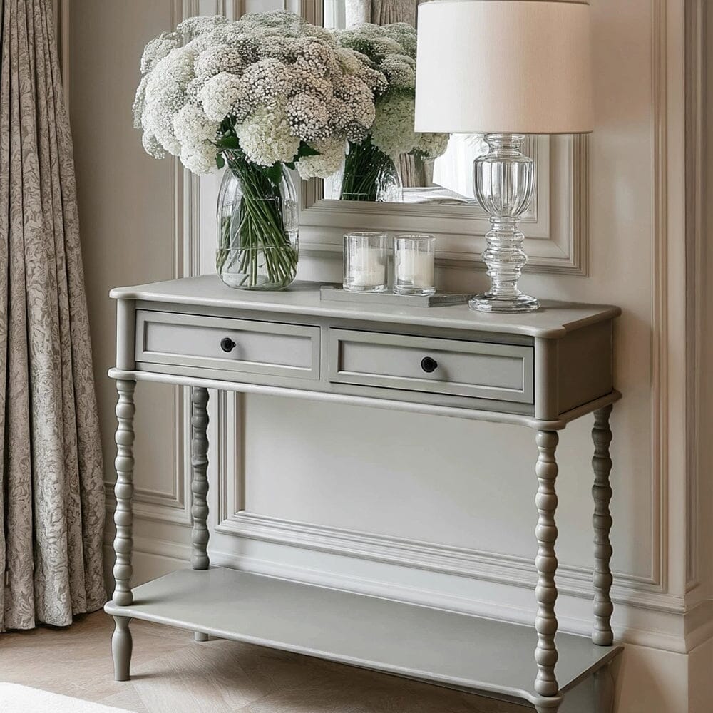 Grey 2 Drawer Console Table with Leg Detailing