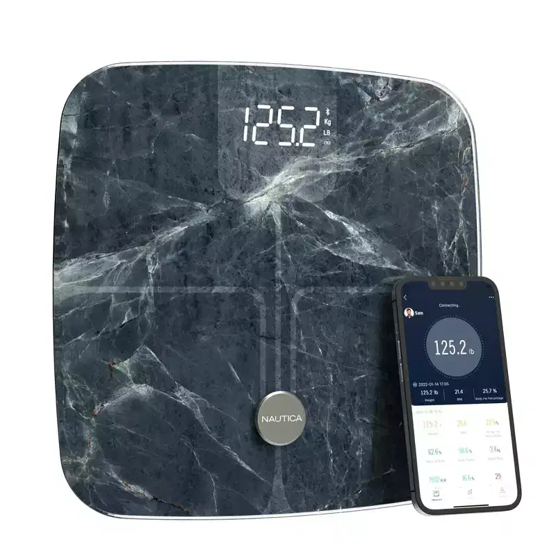 Nautica Body Tracker Digital Bathroom Scale, Bluetooth-Enabled Smart Scale with BMI, Body Fat, Muscle Mass Tracking, Syncs with Smartphone App, 440Lbs
