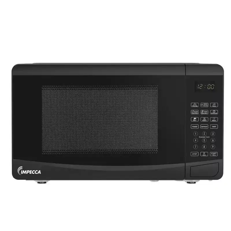 Impecca 0.7 Cu. Ft. Countertop Microwave Oven with Defrost Timer, LED 700W, 9.65 Turntable, Child Lock - Black