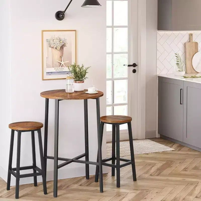 Industrial Bar Stools Rustic Brown/Black Steel Frame 25.6" (Set of 2)
