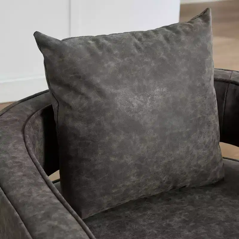 29" Swivel Accent Barrel Chair with Faux Leather & Rubberwood Base