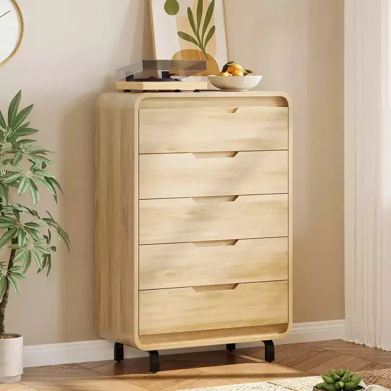 5-Drawer Wooden Dresser - 48 Tall Modern Chest of Drawers with Large Storage - Clothes Dresser for Bedroom, Living Room, Hallway