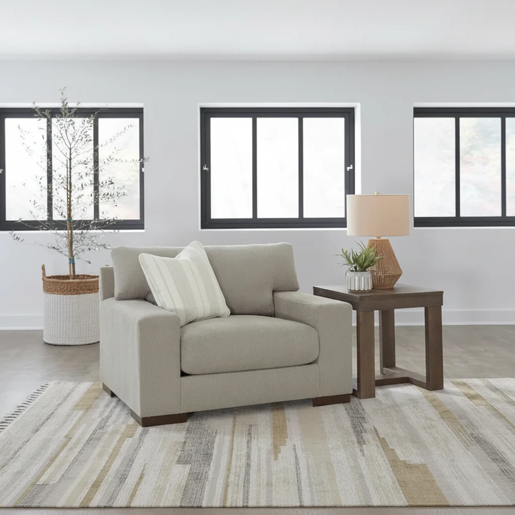 Oversized Accent Chair with Platform Foundation & Reversible Cushions &ndash; Neutral