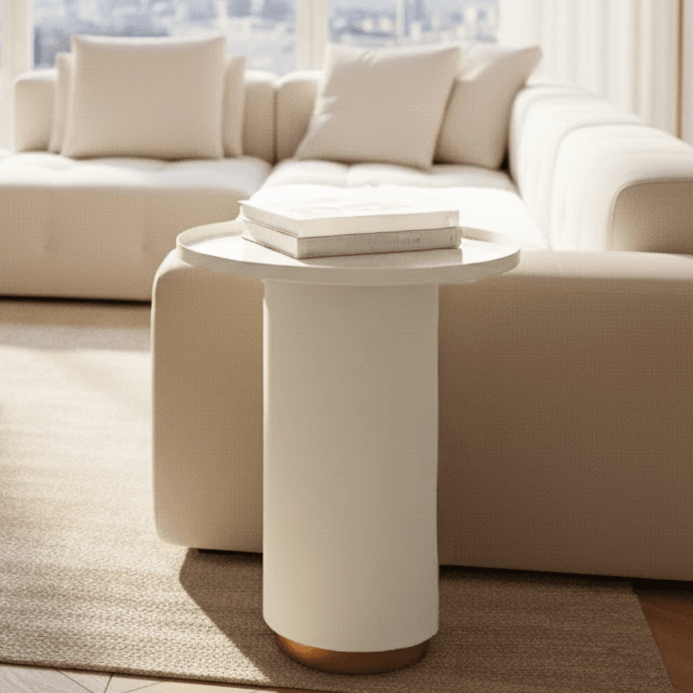 Cream & Light Gold Round Side Table