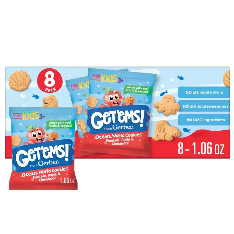 Get'ems! from Gerber Ocean World Pumpkin Apple Cinnamon Cookies Kids Lunch Snacks – 1.06oz/8ct