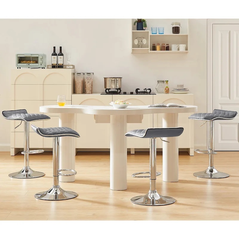 White/Brown/Dark Grey Swivel Backless Adjustable Bar Stools, Set of 4