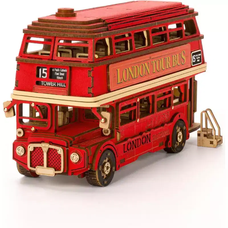 Rolife 3D Wooden Puzzles London Tour Bus 4.4 Wood Model Toy Car to Build Crafts for Adults Collectibles Gifts